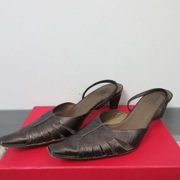 France Mode Mules Women Size 38 Brown Pointed Toe Leather High Heels Sexy 322 - Picture 1 of 12